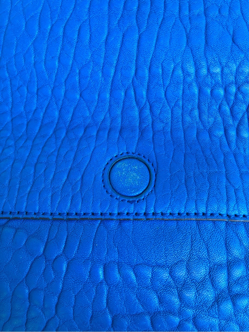 MCM Blue Pebbled Leather Studded Satchel Crossbody Bag Gold Hardware - Picture 12 of 13